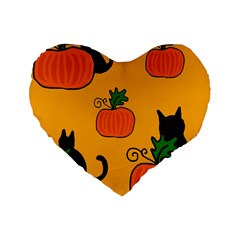 Halloween Pumpkins And Cats Standard 16  Premium Heart Shape Cushions by Valentinaart