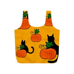 Halloween Pumpkins And Cats Full Print Recycle Bags (s)  by Valentinaart