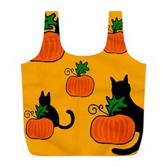 Halloween Pumpkins And Cats Full Print Recycle Bags (l)  by Valentinaart