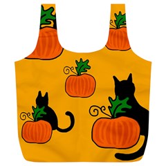 Halloween Pumpkins And Cats Full Print Recycle Bags (l)  by Valentinaart