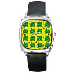 Green Frogs Square Metal Watch by Valentinaart