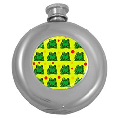 Green Frogs Round Hip Flask (5 Oz) by Valentinaart