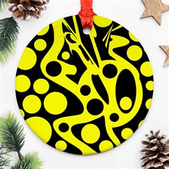 Black And Yellow Abstract Desing Ornament (round)  by Valentinaart