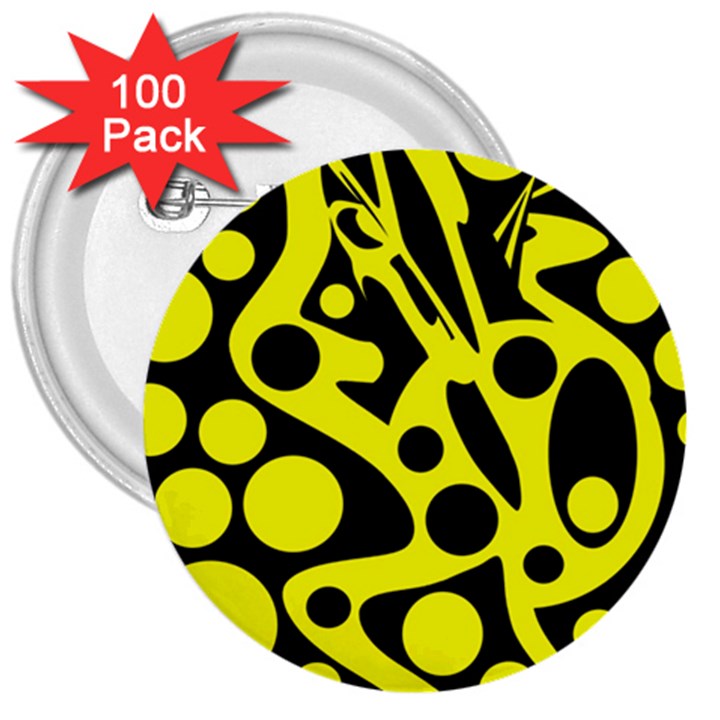 Black and Yellow abstract desing 3  Buttons (100 pack) 