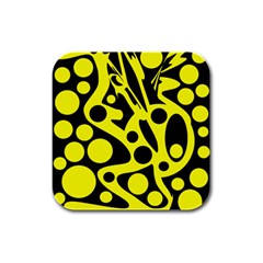 Black And Yellow Abstract Desing Rubber Square Coaster (4 Pack)  by Valentinaart