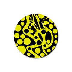 Black And Yellow Abstract Desing Rubber Coaster (round)  by Valentinaart