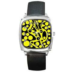 Black And Yellow Abstract Desing Square Metal Watch by Valentinaart