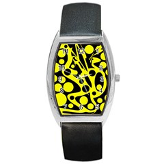 Black And Yellow Abstract Desing Barrel Style Metal Watch by Valentinaart