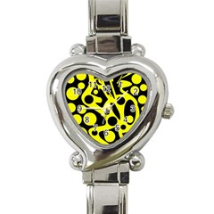 Black And Yellow Abstract Desing Heart Italian Charm Watch by Valentinaart