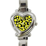 Black and Yellow abstract desing Heart Italian Charm Watch Front