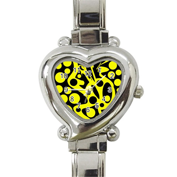 Black and Yellow abstract desing Heart Italian Charm Watch