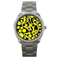 Black And Yellow Abstract Desing Sport Metal Watch by Valentinaart