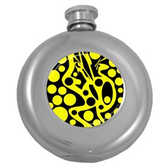 Black And Yellow Abstract Desing Round Hip Flask (5 Oz) by Valentinaart