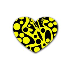 Black And Yellow Abstract Desing Heart Coaster (4 Pack)  by Valentinaart