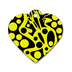 Black And Yellow Abstract Desing Dog Tag Heart (one Side) by Valentinaart