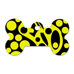 Black And Yellow Abstract Desing Dog Tag Bone (one Side) by Valentinaart