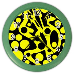 Black And Yellow Abstract Desing Color Wall Clocks by Valentinaart