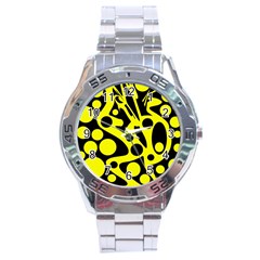 Black And Yellow Abstract Desing Stainless Steel Analogue Watch by Valentinaart