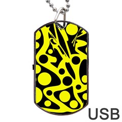 Black And Yellow Abstract Desing Dog Tag Usb Flash (two Sides)  by Valentinaart