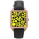 Black and Yellow abstract desing Rose Gold Leather Watch  Front