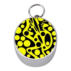 Black And Yellow Abstract Desing Mini Silver Compasses by Valentinaart