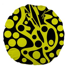 Black And Yellow Abstract Desing Large 18  Premium Flano Round Cushions by Valentinaart