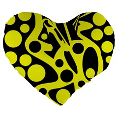 Black And Yellow Abstract Desing Large 19  Premium Flano Heart Shape Cushions by Valentinaart