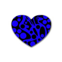 Blue And Black Abstract Decor Rubber Coaster (heart)  by Valentinaart