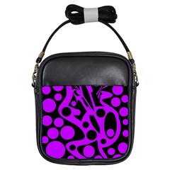 Purple And Black Abstract Decor Girls Sling Bags by Valentinaart