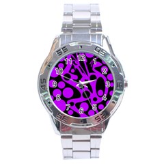 Purple And Black Abstract Decor Stainless Steel Analogue Watch by Valentinaart