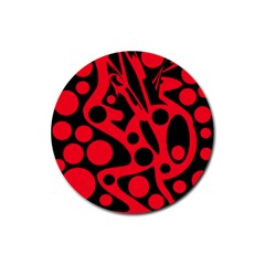 Red And Black Abstract Decor Rubber Round Coaster (4 Pack)  by Valentinaart