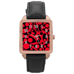 Red And Black Abstract Decor Rose Gold Leather Watch  by Valentinaart