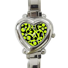 Green And Black Abstract Art Heart Italian Charm Watch by Valentinaart