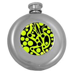 Green And Black Abstract Art Round Hip Flask (5 Oz) by Valentinaart