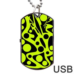 Green And Black Abstract Art Dog Tag Usb Flash (two Sides)  by Valentinaart