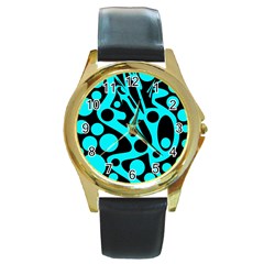 Cyan and black abstract decor Round Gold Metal Watch