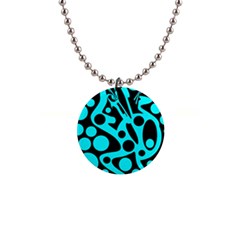 Cyan and black abstract decor Button Necklaces