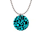 Cyan and black abstract decor Button Necklaces Front