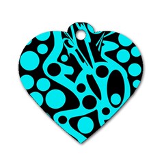 Cyan and black abstract decor Dog Tag Heart (One Side)