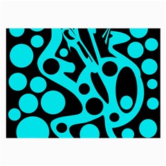 Cyan And Black Abstract Decor Large Glasses Cloth (2-side) by Valentinaart