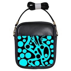 Cyan And Black Abstract Decor Girls Sling Bags by Valentinaart