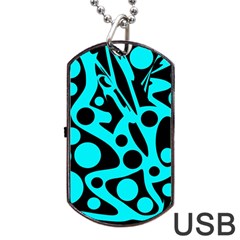 Cyan And Black Abstract Decor Dog Tag Usb Flash (two Sides)  by Valentinaart