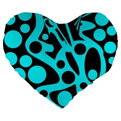 Cyan and black abstract decor Large 19  Premium Heart Shape Cushions