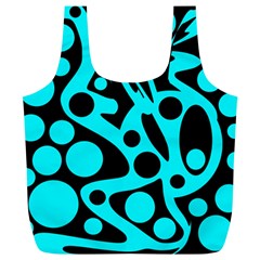 Cyan And Black Abstract Decor Full Print Recycle Bags (l)  by Valentinaart