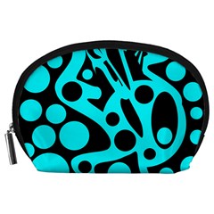 Cyan And Black Abstract Decor Accessory Pouches (large)  by Valentinaart