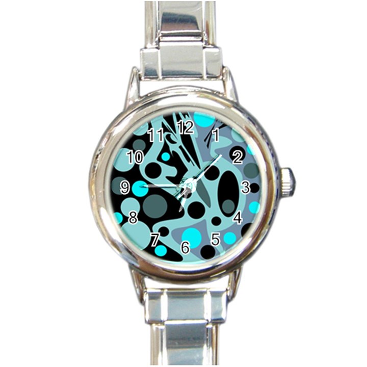 Cyan blue abstract art Round Italian Charm Watch