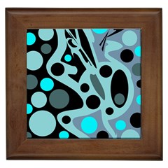 Cyan Blue Abstract Art Framed Tiles by Valentinaart