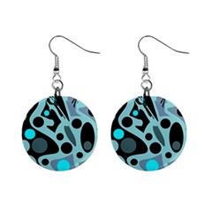 Cyan Blue Abstract Art Mini Button Earrings by Valentinaart