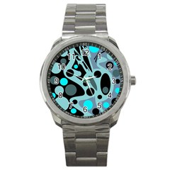 Cyan Blue Abstract Art Sport Metal Watch by Valentinaart