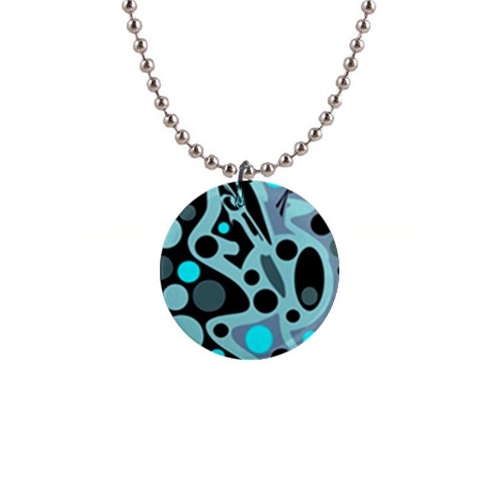 Cyan blue abstract art Button Necklaces